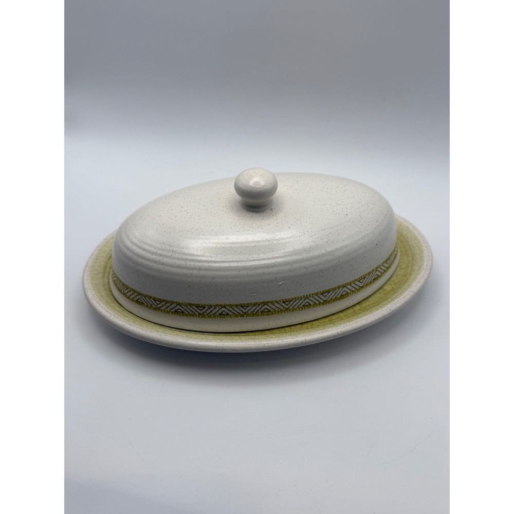 Franciscan Earthenware Toffee Butter Dish Speckled Green MCM Vintage Made in USA